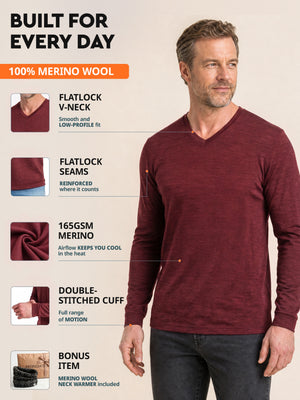 Men's merino V-neck construction details
