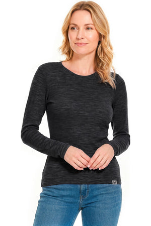 Women's Merino Wool Long Sleeve Crew Neck 165 Charcoal Marle