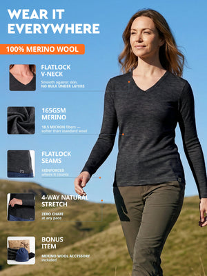 Women's merino V-neck lifestyle