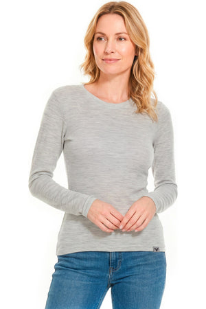 Women's Merino Wool Long Sleeve Crew Neck 165 Grey Marl