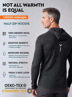Men's merino wool hoodie Charcoal Marle features