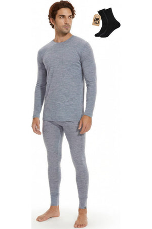 MERINNOVATION Men's Merino Wool Base Layer Set 165 Grey Marle