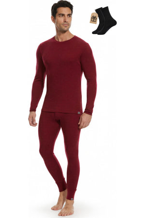 MERINNOVATION Men's Merino Wool Base Layer Set 250 Rhubarb Red