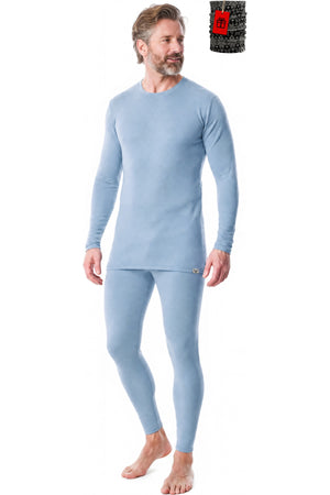 MERINNOVATION Men's Merino Wool Base Layer Set 250 Summer Blue