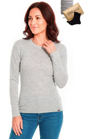 Old Collection Women's Merino Wool Crew Neck 165 Grey Marl