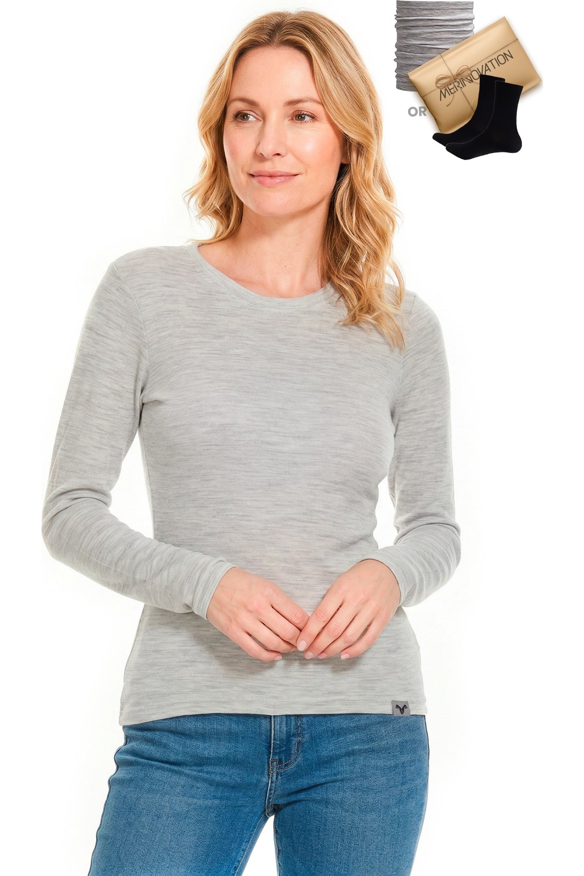 Old Collection Women's Merino Wool Crew Neck 250 Grey Marl
