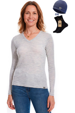 Old Collection Women's Merino Wool V-Neck 250 Grey Marl