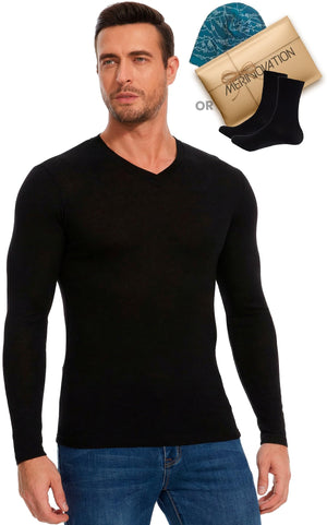 Old Collection MERINNOVATION Men's Merino Wool Long Sleeve V-Neck 165 Black