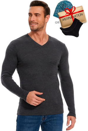 Old Collection Men's Merino Wool V-Neck 165 Charcoal