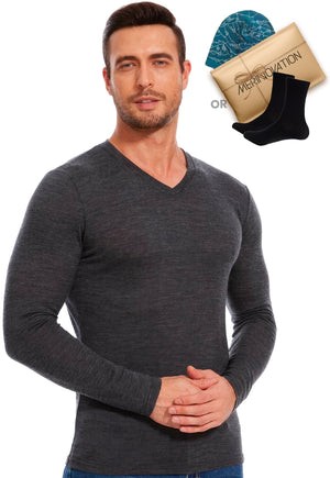 Old Collection Men's Merino Wool V-Neck 250 Charcoal