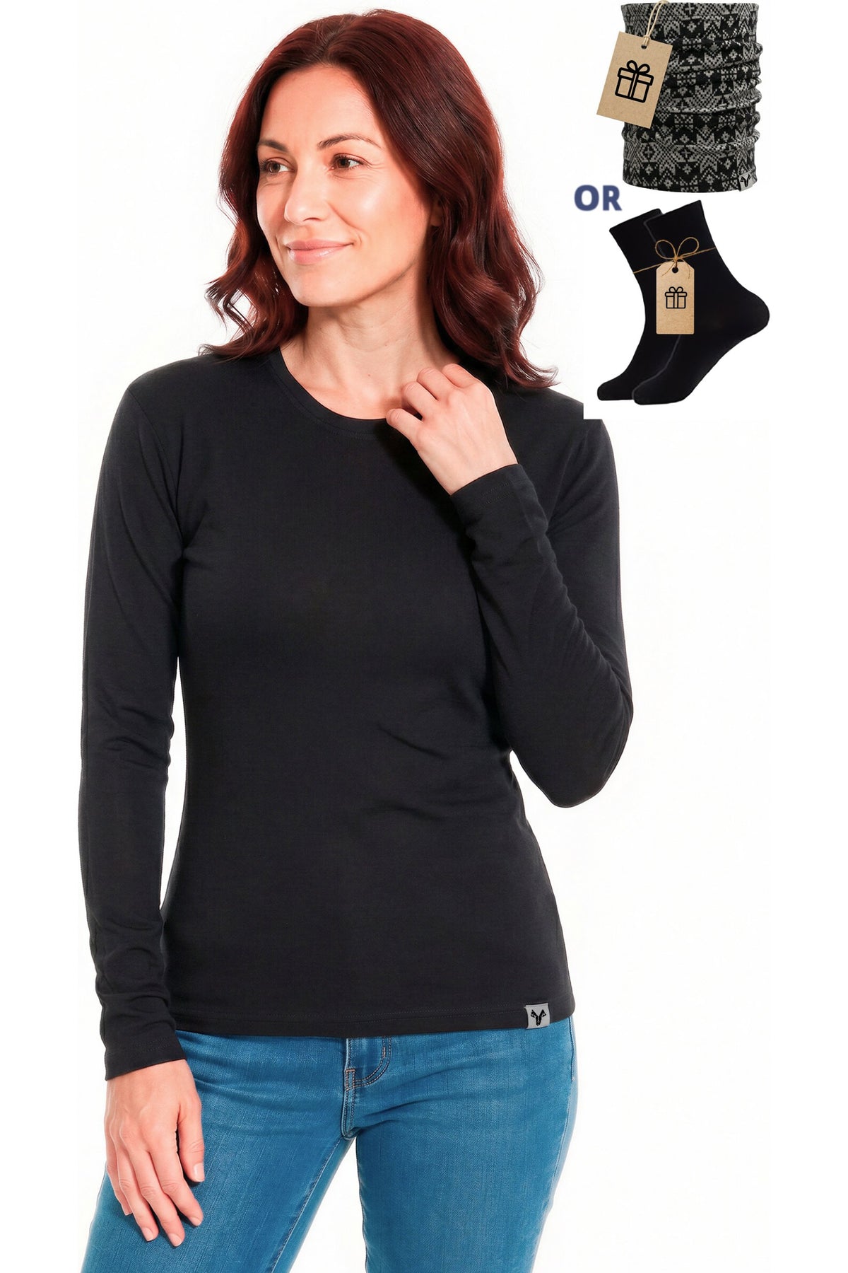 Old Collection Women's Merino Wool Long Sleeve Crew Neck Black