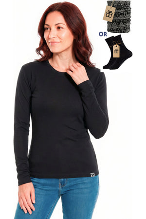 Old Collection Women's Merino Wool Long Sleeve Crew Neck Black
