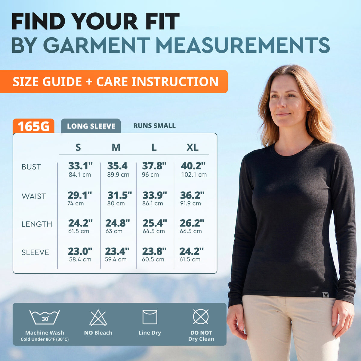 Old Collection size guide - Lightweight 165