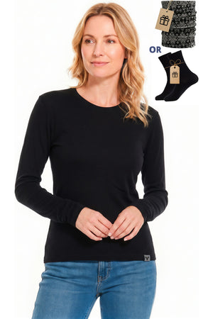 Old Collection Women's Merino Wool Crew Neck 250 Black