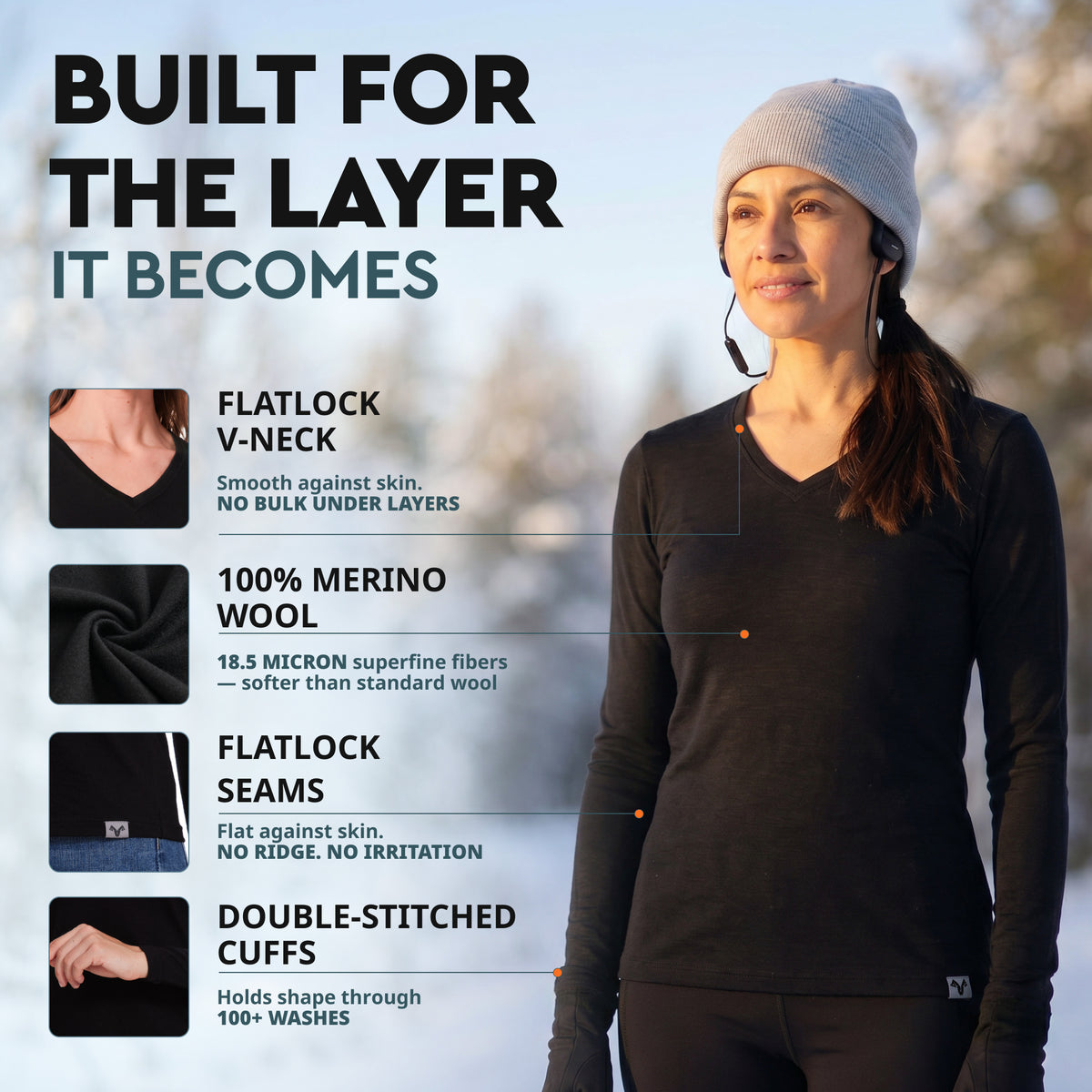 Women's merino V-neck details - Old Collection
