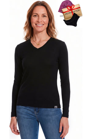 Old Collection Women's Merino Wool V-Neck 250 Black