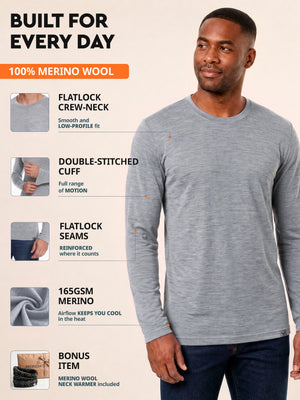 Men's merino long sleeve crew construction details