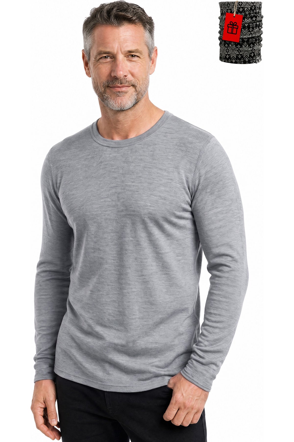 Men's Merino Wool Long Sleeve Crew Neck 250 Grey Marl
