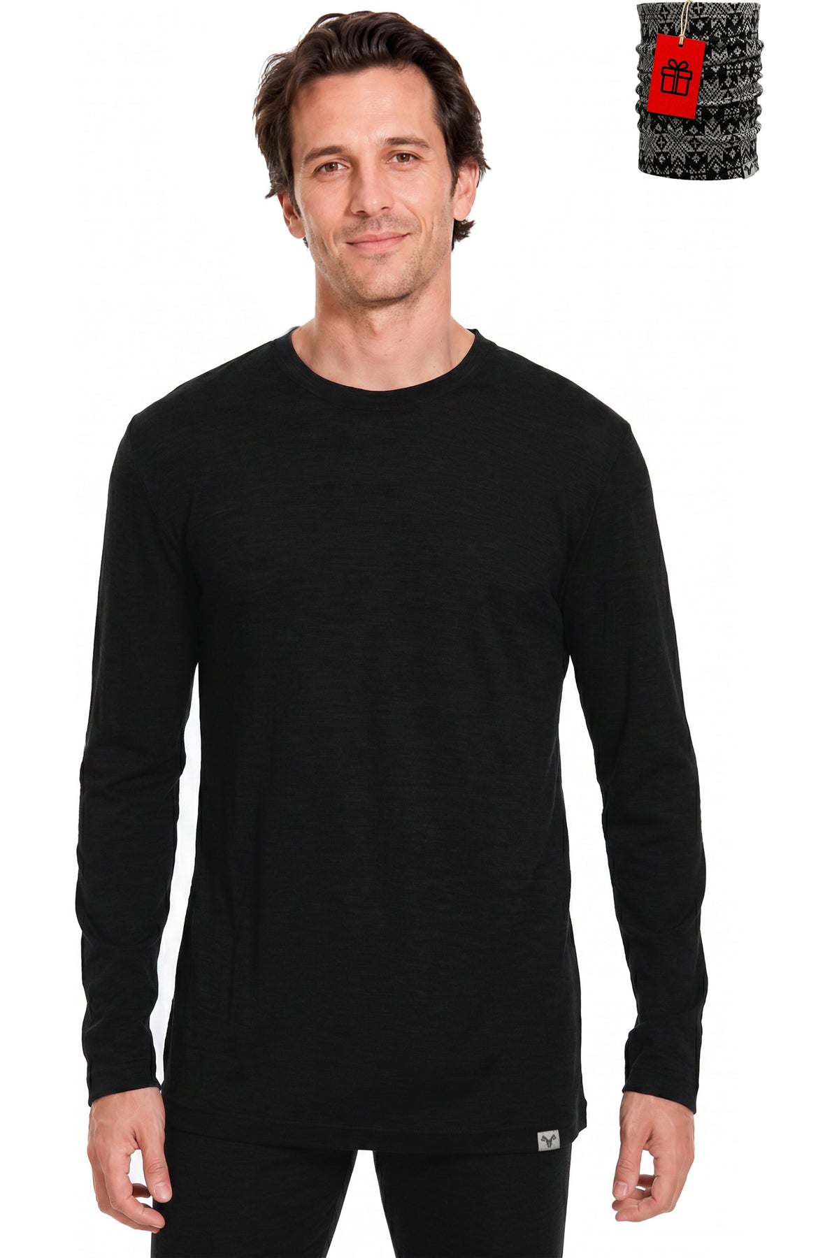 MERINNOVATION Men's Merino Wool Long Sleeve Crew Neck Black