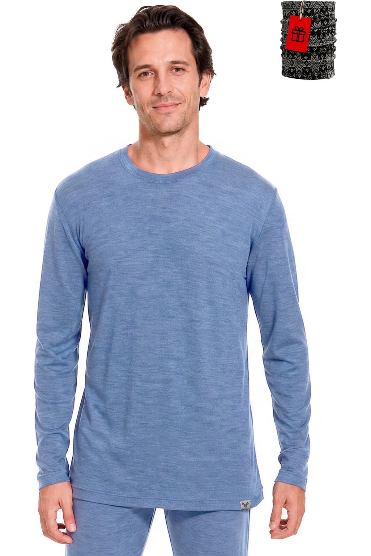 Men's Merino Wool Long Sleeve Crew Neck 165 Deep Blue