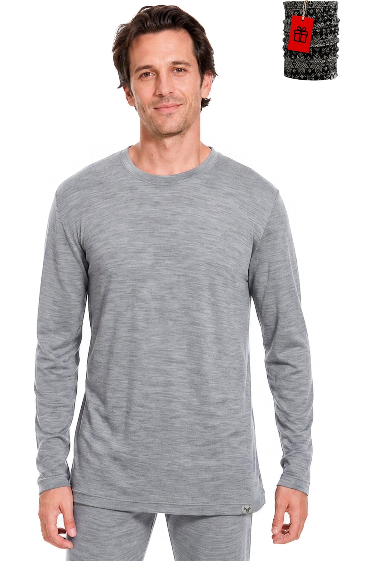 Men's Merino Wool Long Sleeve Crew Neck 165 Grey Marl