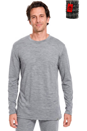 Men's Merino Wool Long Sleeve Crew Neck 165 Grey Marl