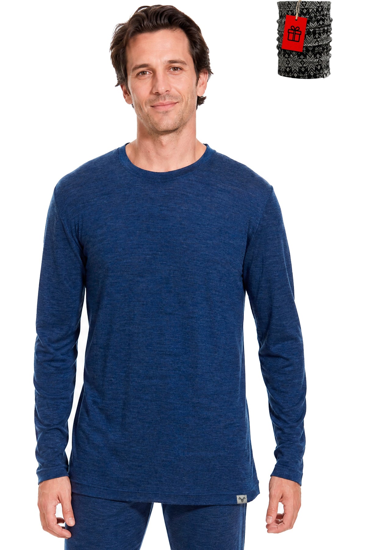 Men's Merino Wool Long Sleeve Crew Neck 165 Indigo Blue