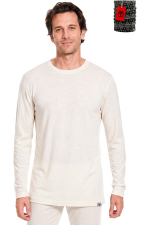 Men's Merino Wool Long Sleeve Crew Neck 165 Natural White