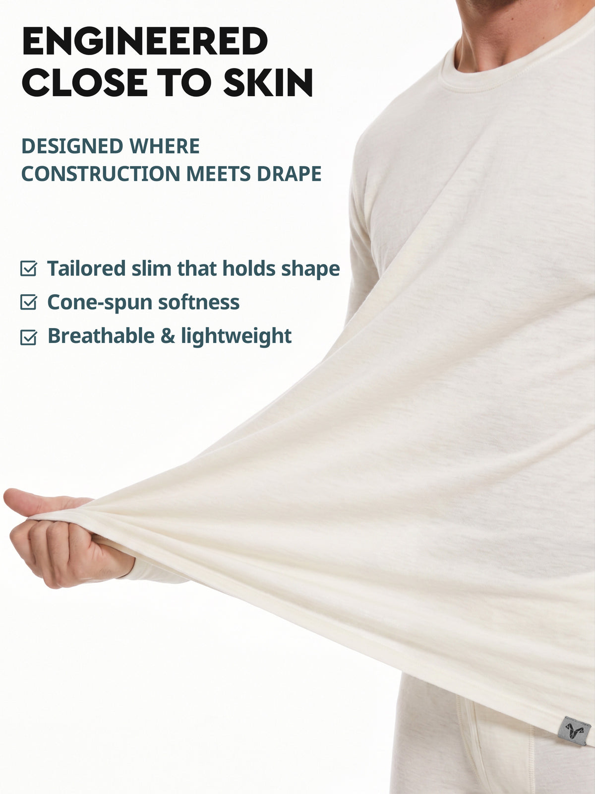 Men's merino long sleeve crew close to skin