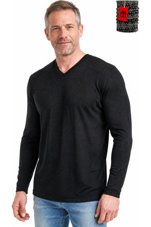 MERINNOVATION Men's Merino Wool Long Sleeve V-Neck Black
