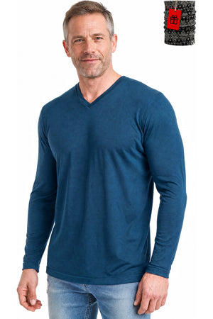 Men's Merino Wool Long Sleeve V-Neck 165 Denim