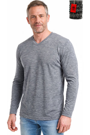 Men's Merino Wool Long Sleeve V-Neck 165 Grey