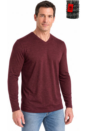 Men's Merino Wool Long Sleeve V-Neck 250 Cabernet