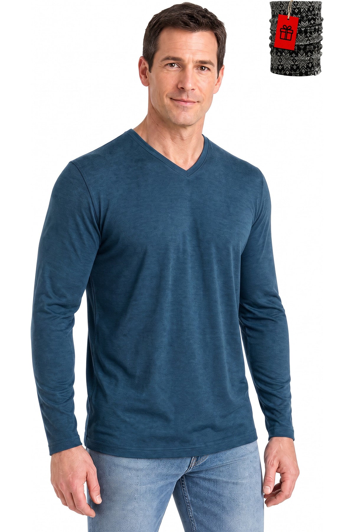 Men's Merino Wool Long Sleeve V-Neck 250 Denim