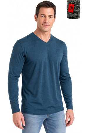 Men's Merino Wool Long Sleeve V-Neck 250 Denim