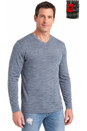 Men's Merino Wool Long Sleeve V-Neck 250 Grey