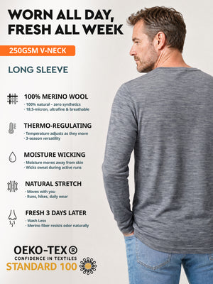 Men's merino V-neck features - Midweight 250