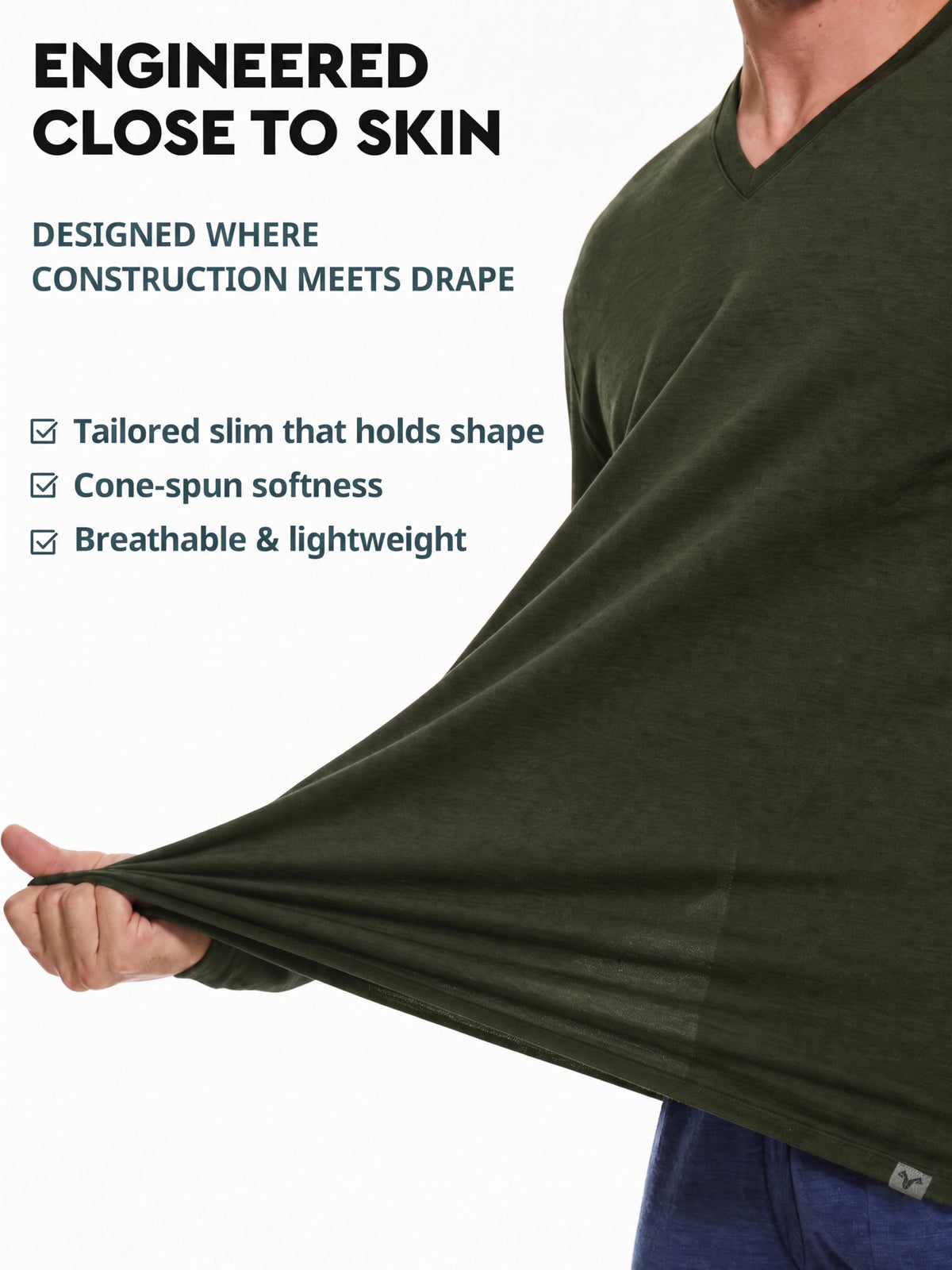 Men's merino V-neck close to skin