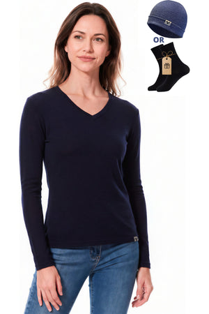 Old Collection Women's Merino Wool V-Neck 165 Navy