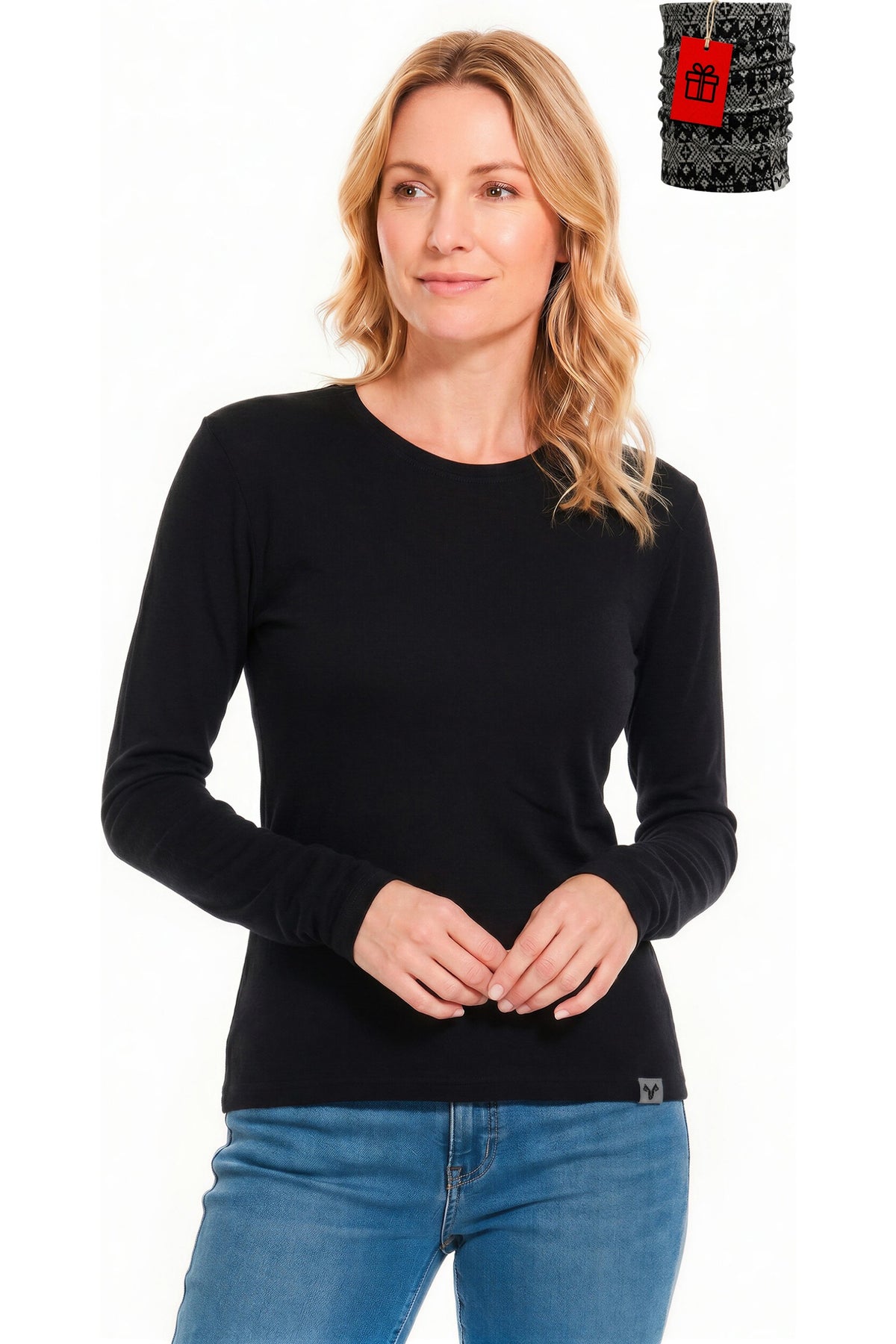 MERINNOVATION Women's Merino Wool Long Sleeve Crew Neck Black
