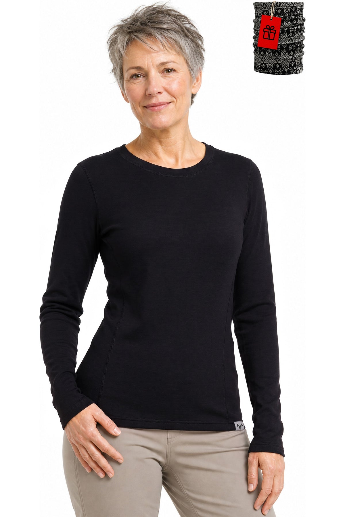 Women's Merino Wool Long Sleeve Crew Neck 250 Black