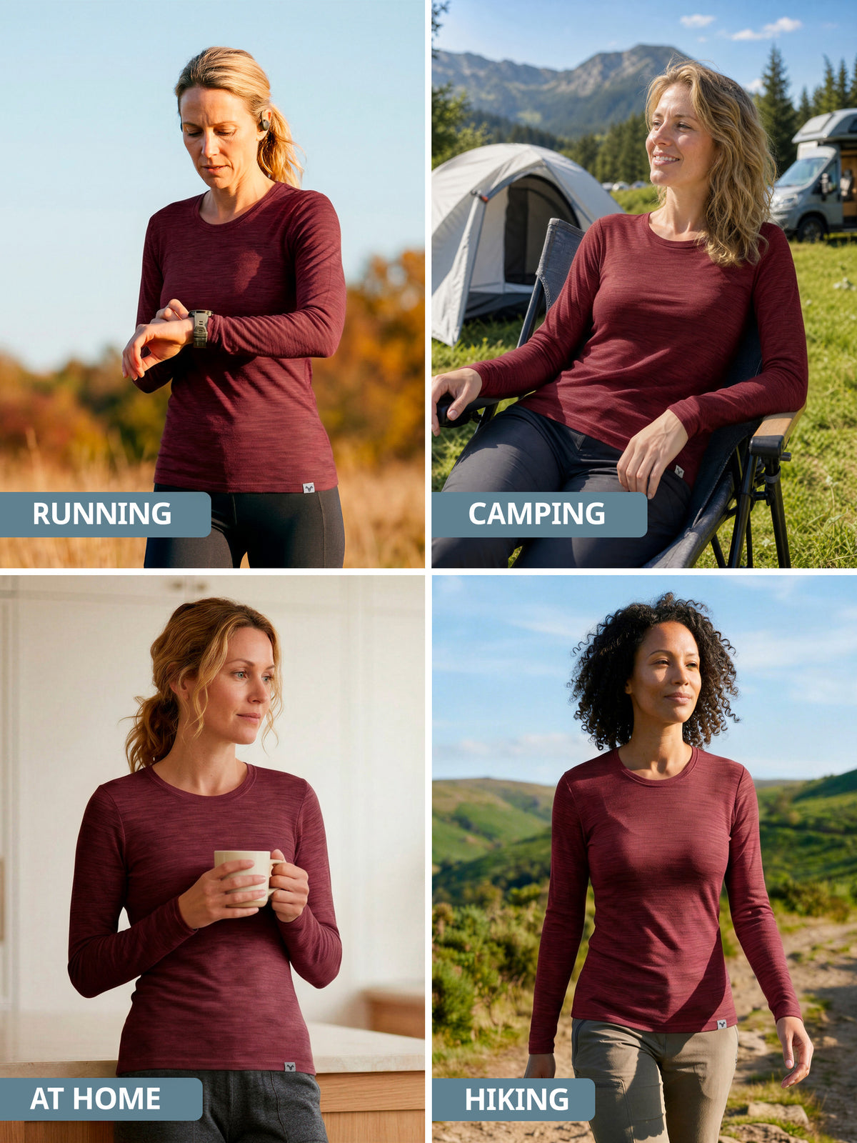 Women's merino long sleeve crew construction details