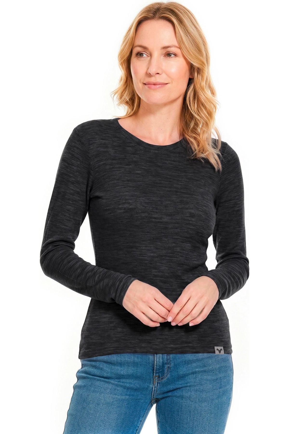 Women's Merino Wool Long Sleeve Crew Neck 165 Charcoal Marle