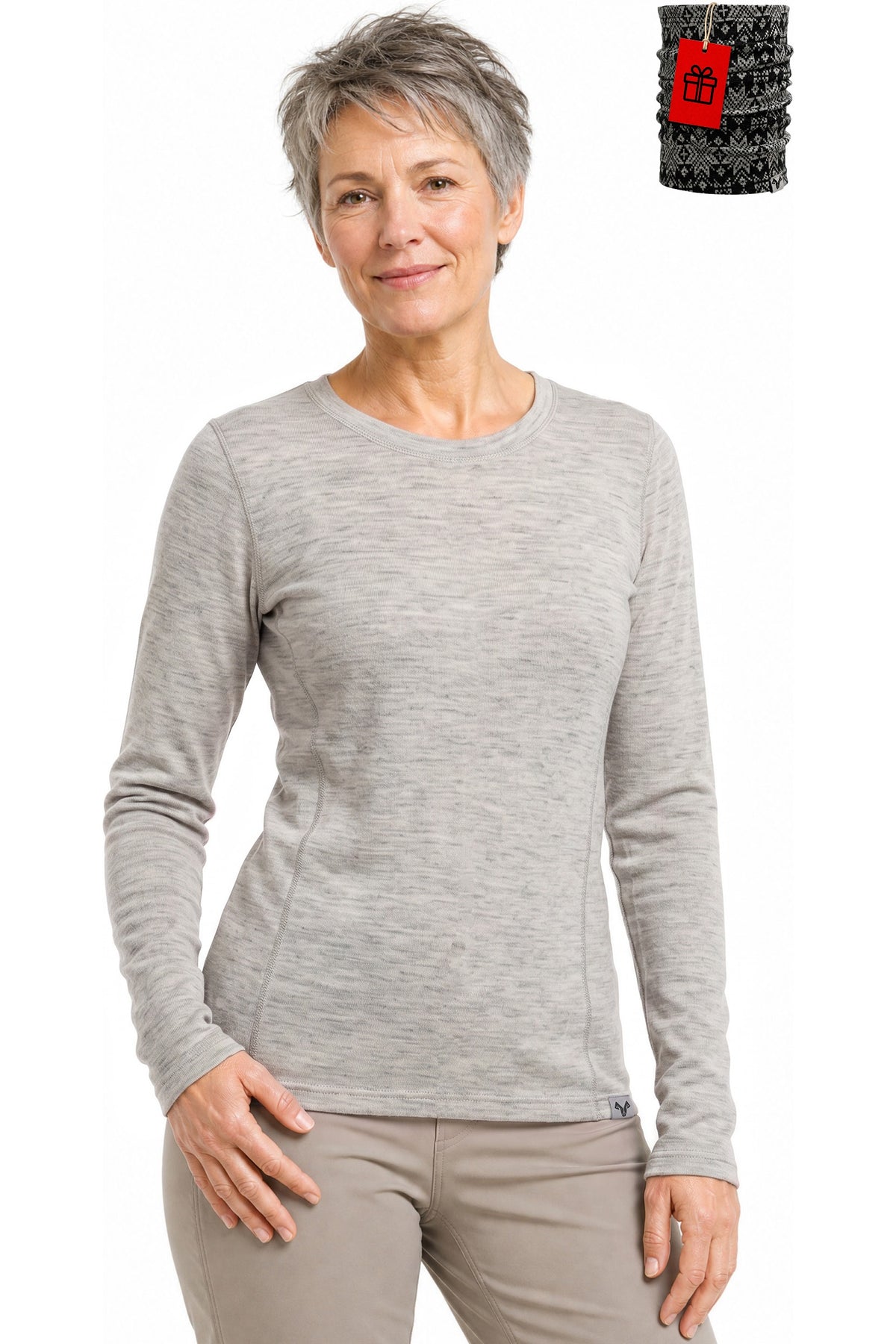 Women's Merino Wool Long Sleeve Crew Neck 250 Grey Marl