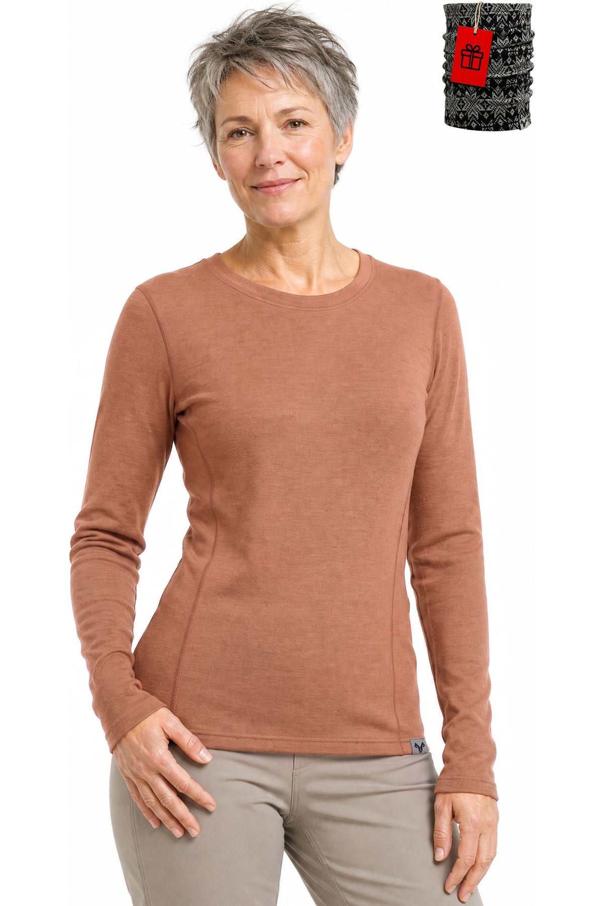 Women's Merino Wool Long Sleeve Crew Neck 250 Macchiato Brown