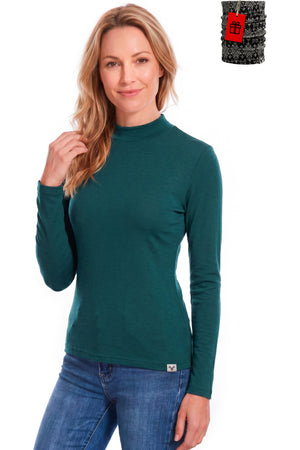 Women's Merino Wool Turtleneck 165 Bayberry Green