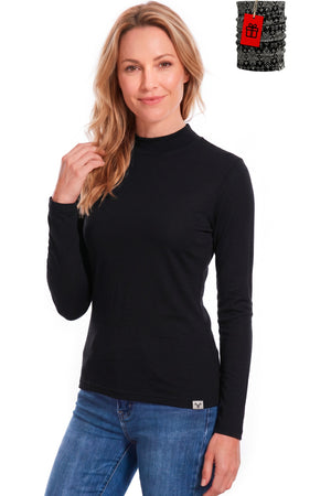 MERINNOVATION Women's Merino Wool Long Sleeve Turtleneck Black