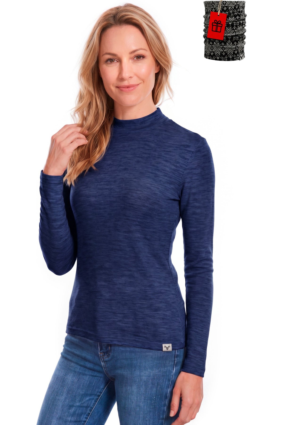 Women's Merino Wool Turtleneck 165 Indigo Blue