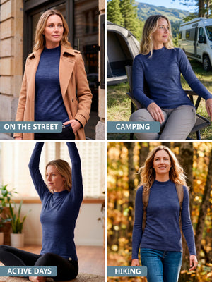 Women's merino turtleneck construction details