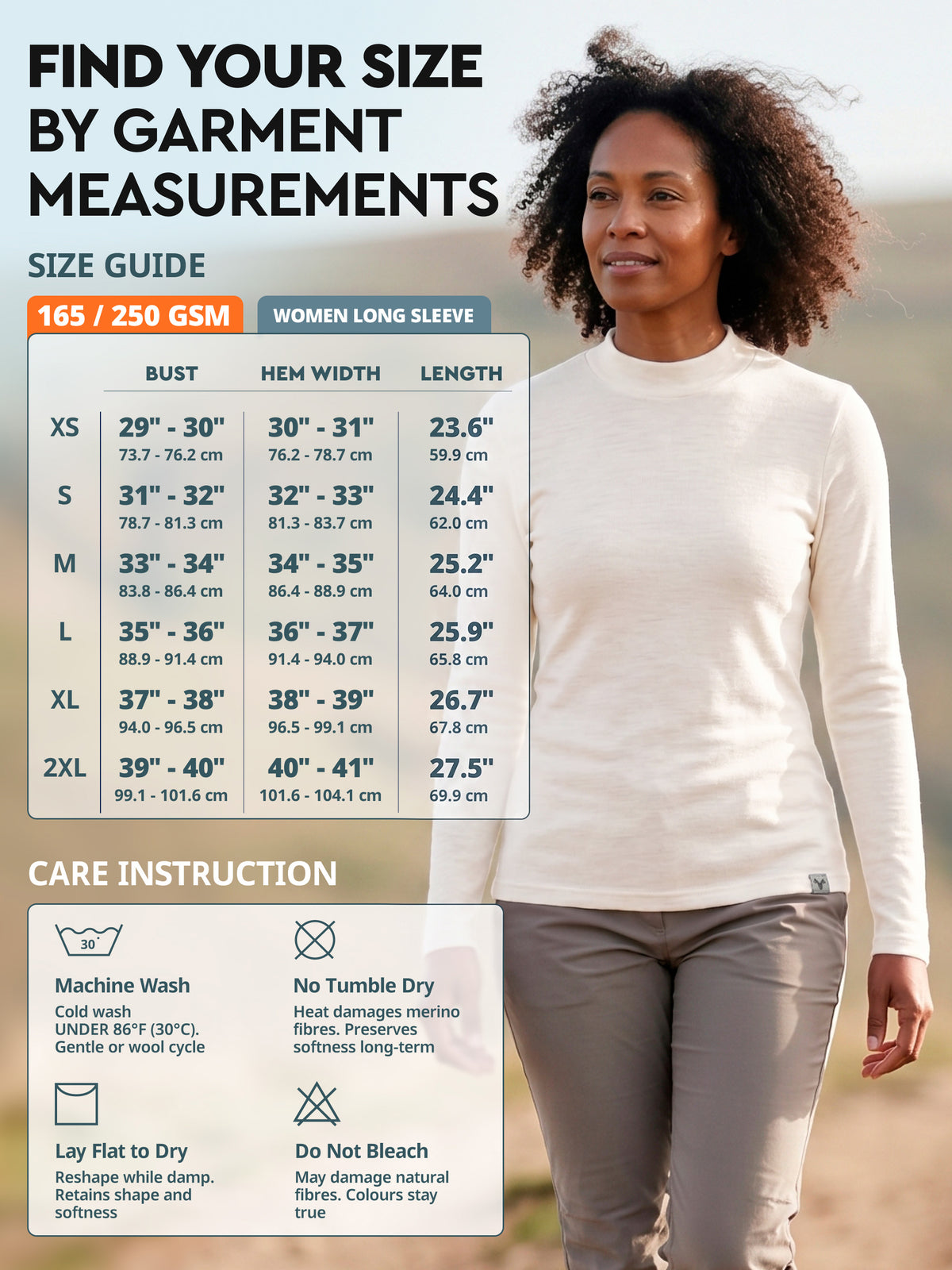 Size guide - 165/250 GSM